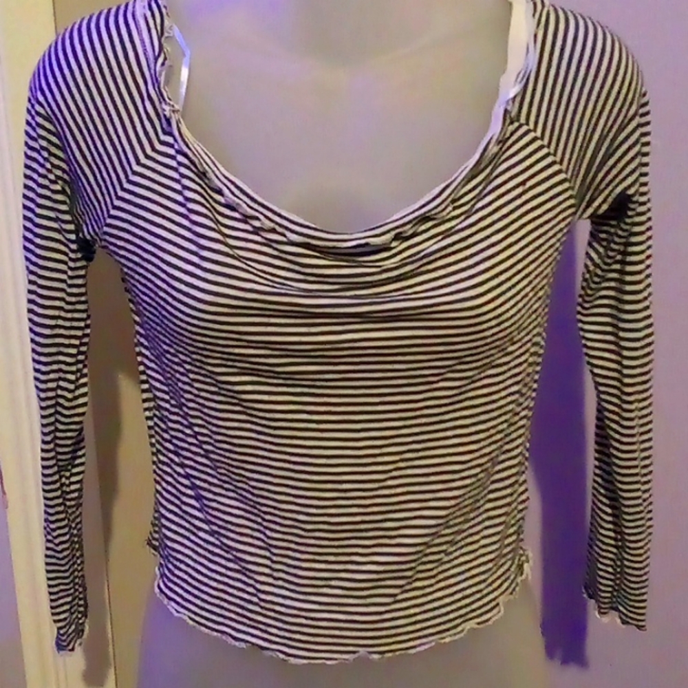 Cleo boatneck 3/4 sleeve striped top Sz l